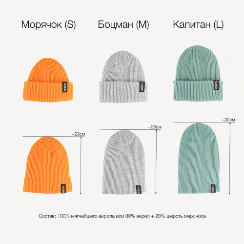 Шапка короткая ЮНОСТЬ™ «Морячок» (S) крупная вязка 23см